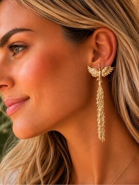 Gold Phoenix Drop Earrings